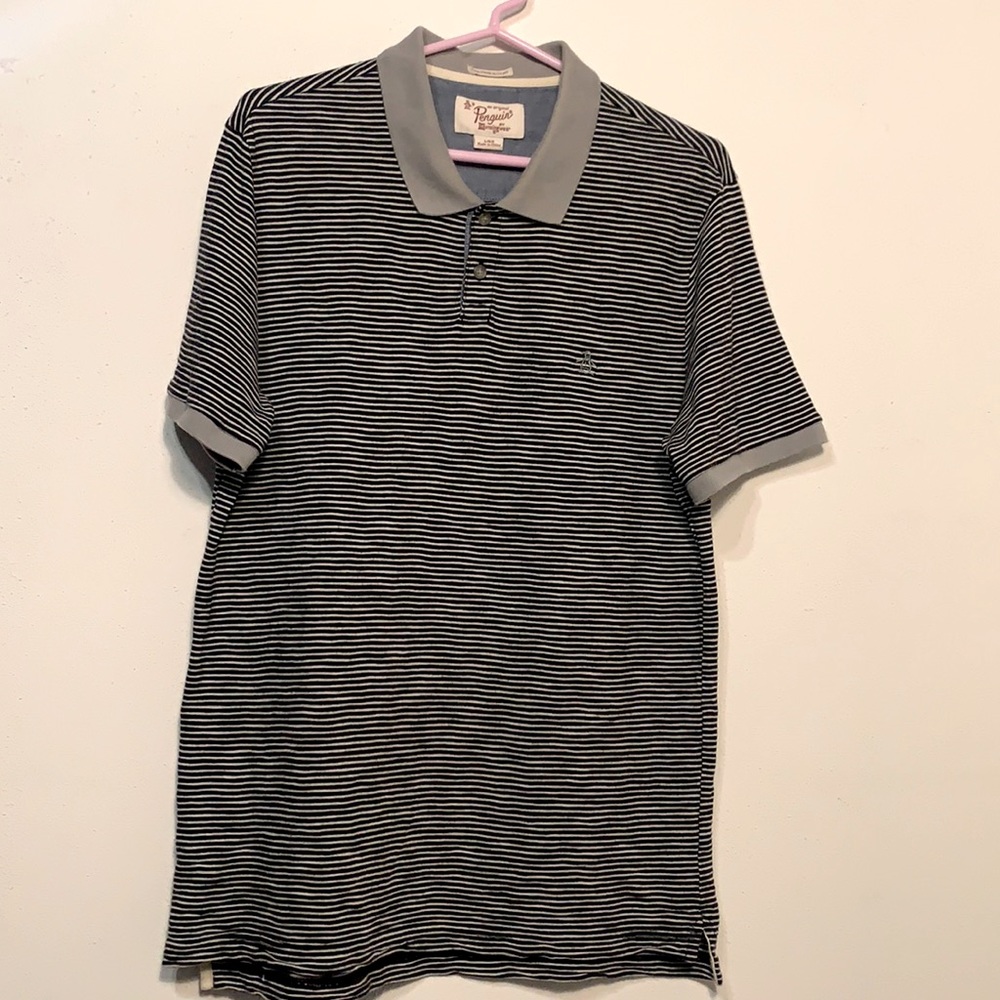 Penguin Horizontal Stripe Gray/Black Polo Shirt